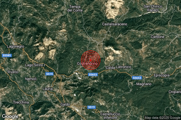 Terremoto 00:23:04 M2.1 epicentro “6 km W Latronico (PZ)” Terremoto 00:23:04 M2.1 epicentro “6 km W Latronico (PZ)”