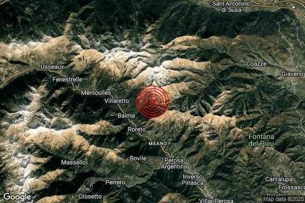 Terremoto 02:06:29 M2.0 epicentro “3 km E Roure (TO)” Terremoto 02:06:29 M2.0 epicentro “3 km E Roure (TO)”