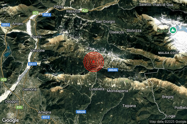 Terremoto 00:56:27 M2.2 epicentro “6 km N Lusevera (UD)” Terremoto 00:56:27 M2.2 epicentro “6 km N Lusevera (UD)”