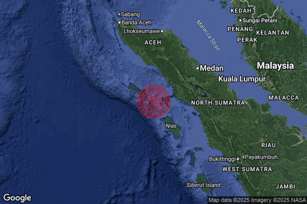 Violento Terremoto M6.0 epicentro Northern Sumatera Indonesia [Sea: Indonesia] alle 14:24:55 (12:24:55 UTC)