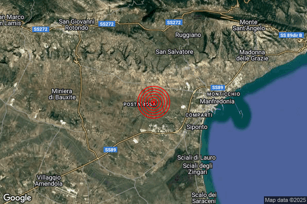 Terremoto 22:48:06 M2.3 epicentro “7 km W Manfredonia (FG)” Terremoto 22:48:06 M2.3 epicentro “7 km W Manfredonia (FG)”