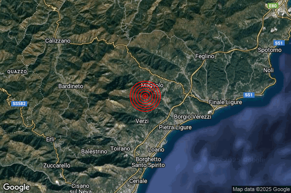 Terremoto 06:47:09 M2.3 epicentro “1 km NW Giustenice (SV)” Terremoto 06:47:09 M2.3 epicentro “1 km NW Giustenice (SV)”