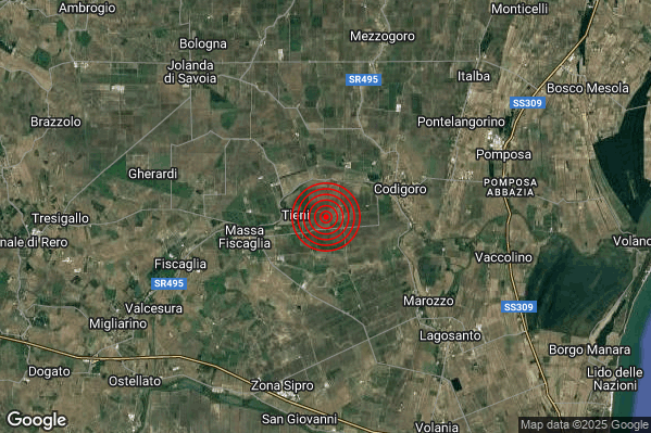 Terremoto 11:49:25 M2.2 epicentro “4 km W Codigoro (FE)” Terremoto 11:49:25 M2.2 epicentro “4 km W Codigoro (FE)”