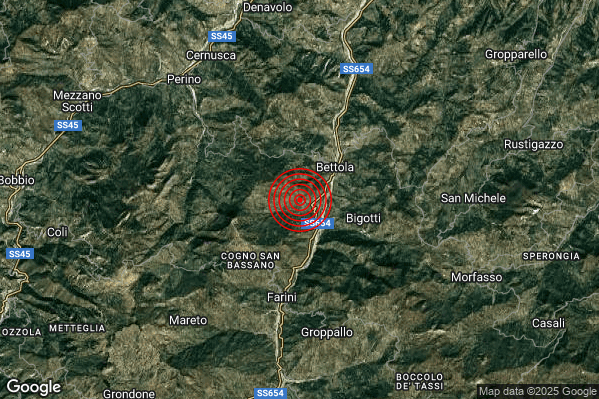 Terremoto 04:13:40 M2.1 epicentro “3 km SW Bettola (PC)” Terremoto 04:13:40 M2.1 epicentro “3 km SW Bettola (PC)”