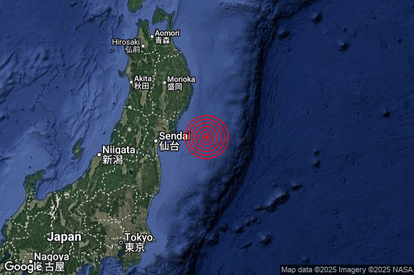 Severo Terremoto M5.5 epicentro Near east coast of eastern Honshu Japan [Sea: Japan] alle 18:29:19 (16:29:19 UTC)
