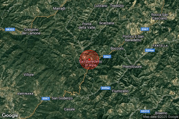 Terremoto 22:41:26 M2.5 epicentro “8 km W Premilcuore (FC)” Terremoto 22:41:26 M2.5 epicentro “8 km W Premilcuore (FC)”