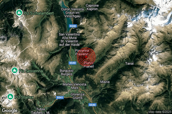 Terremoto 09:49:51 M3.6 epicentro “5 km NE Malles Venosta (BZ)” Terremoto 09:49:51 M3.6 epicentro “5 km NE Malles Venosta (BZ)”