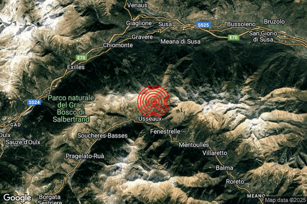 Terremoto 00:27:03 M2.0 epicentro “2 km N Usseaux (TO)” Terremoto 00:27:03 M2.0 epicentro “2 km N Usseaux (TO)”