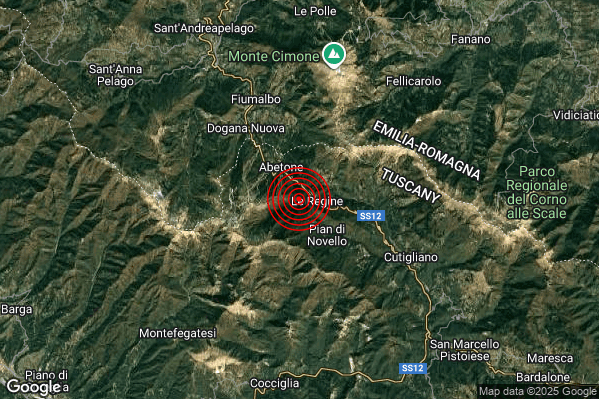 Terremoto 15:25:12 M3.0 epicentro “2 km SE Abetone (PT)” Terremoto 15:25:12 M3.0 epicentro “2 km SE Abetone (PT)”