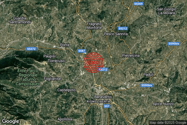 Terremoto 21:46:05 M3.1 epicentro “6 km N Benevento (BN)” Terremoto 21:46:05 M3.1 epicentro “6 km N Benevento (BN)”
