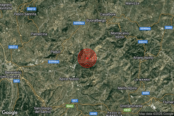 Debole Terremoto M2.3 epicentro 2 km SE Sant'Arcangelo Trimonte (BN) alle 05:02:34 (03:02:34 UTC)