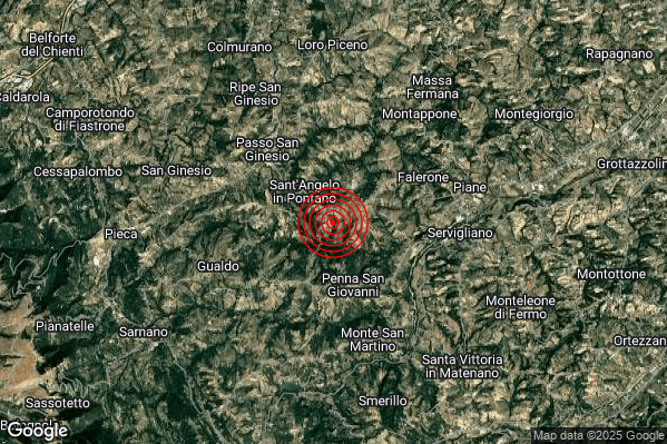 Lieve Terremoto M2.0 epicentro 2 km SE Sant'Angelo in Pontano (MC) alle 09:17:30 (07:17:30 UTC)