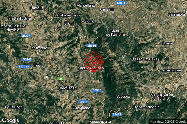 Terremoto 23:11:39 M3.8 epicentro “1 km NE Massa Martana (PG)” Terremoto 23:11:39 M3.8 epicentro “1 km NE Massa Martana (PG)”