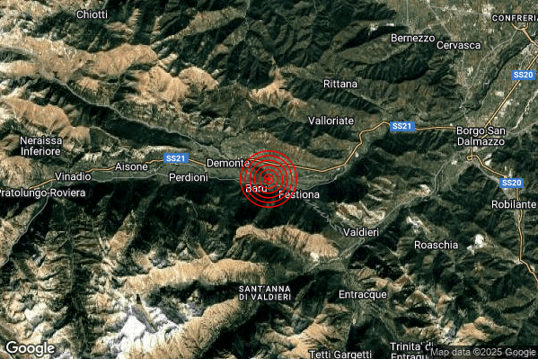 Terremoto 09:13:05 M2.1 epicentro “2 km E Demonte (CN)” Terremoto 09:13:05 M2.1 epicentro “2 km E Demonte (CN)”