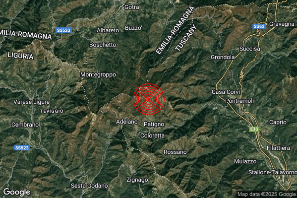 Terremoto 18:23:57 M2.3 epicentro “3 km N Zeri (MS)” Terremoto 18:23:57 M2.3 epicentro “3 km N Zeri (MS)”