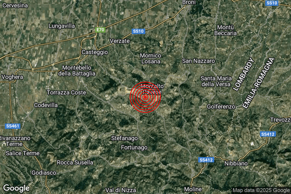 Terremoto 20:57:00 M3.3 epicentro “1 km SW Montalto Pavese (PV)” Terremoto 20:57:00 M3.3 epicentro “1 km SW Montalto Pavese (PV)”