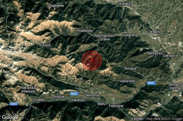 Terremoto 21:19:02 M2.4 epicentro “5 km SW Monterosso Grana (CN)” Terremoto 21:19:02 M2.4 epicentro “5 km SW Monterosso Grana (CN)”