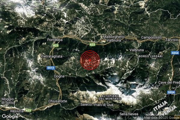 Terremoto 23:19:13 M2.9 epicentro “6 km SW Malborghetto Valbruna (UD)” Terremoto 23:19:13 M2.9 epicentro “6 km SW Malborghetto Valbruna (UD)”