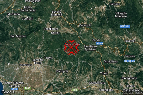 Terremoto 21:56:20 M2.3 epicentro “1 km SW Serrastretta (CZ)” Terremoto 21:56:20 M2.3 epicentro “1 km SW Serrastretta (CZ)”