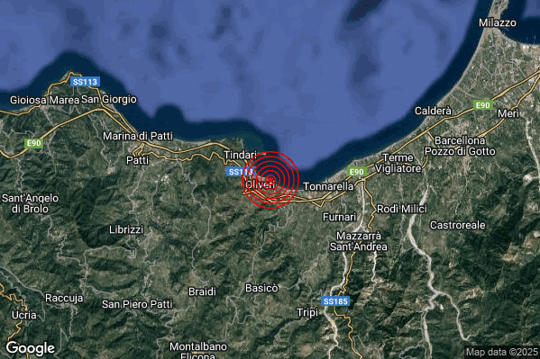 Terremoto 22:32:33 M3.1 epicentro “1 km E Oliveri (ME)” Terremoto 22:32:33 M3.1 epicentro “1 km E Oliveri (ME)”