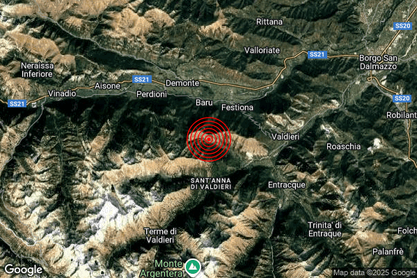 Terremoto 19:23:12 M2.8 epicentro “5 km SE Demonte (CN)”