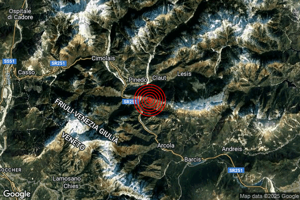 Terremoto 12:05:55 M2.5 epicentro “3 km SW Claut (PN)” Terremoto 12:05:55 M2.5 epicentro “3 km SW Claut (PN)”