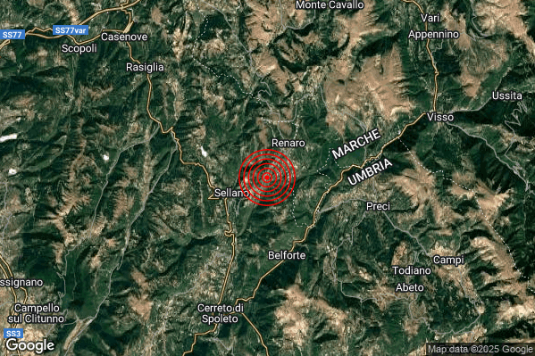 Terremoto 13:08:41 M2.1 epicentro “2 km E Sellano (PG)” Terremoto 13:08:41 M2.1 epicentro “2 km E Sellano (PG)”