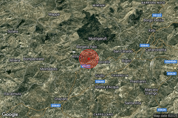 Terremoto 16:04:10 M2.6 epicentro “3 km NE Serradifalco (CL)” Terremoto 16:04:10 M2.6 epicentro “3 km NE Serradifalco (CL)”