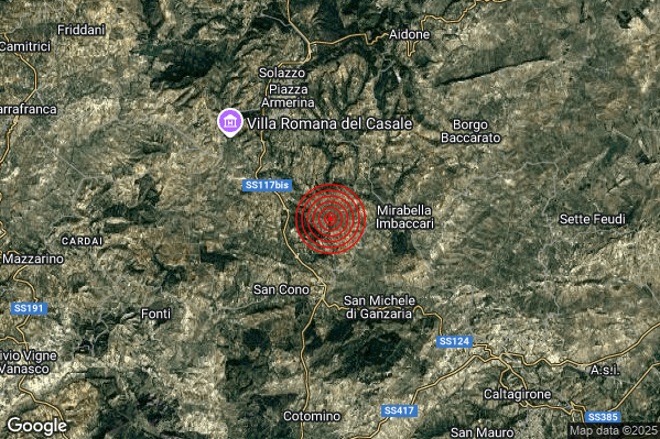Terremoto 12:15:03 M2.0 epicentro “4 km W Mirabella Imbaccari (CT)” Terremoto 12:15:03 M2.0 epicentro “4 km W Mirabella Imbaccari (CT)”