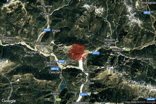 Terremoto 15:50:01 M2.2 epicentro “2 km NE Amaro (UD)” Terremoto 15:50:01 M2.2 epicentro “2 km NE Amaro (UD)”