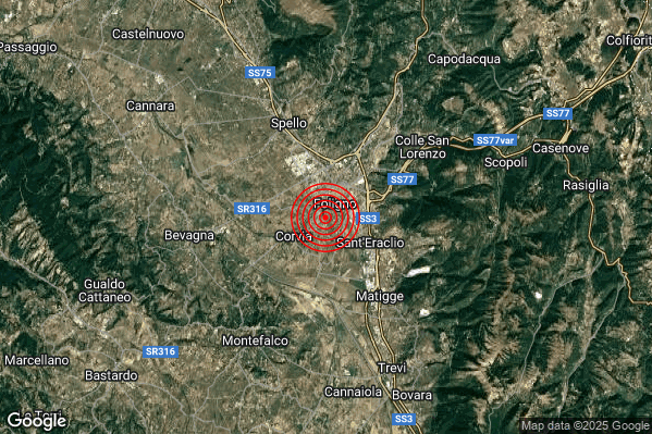 Terremoto 18:16:15 M2.2 epicentro “2 km SW Foligno (PG)” Terremoto 18:16:15 M2.2 epicentro “2 km SW Foligno (PG)”