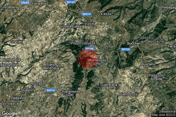 Terremoto 01:25:58 M2.0 epicentro “2 km W Monterosso Almo (RG)” Terremoto 01:25:58 M2.0 epicentro “2 km W Monterosso Almo (RG)”