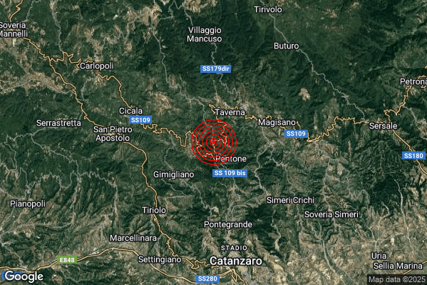 Terremoto 05:20:15 M2.2 epicentro “1 km W Fossato Serralta (CZ)” Terremoto 05:20:15 M2.2 epicentro “1 km W Fossato Serralta (CZ)”