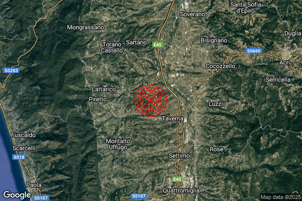 Terremoto 03:06:00 M2.7 epicentro “6 km E Lattarico (CS)” Terremoto 03:06:00 M2.7 epicentro “6 km E Lattarico (CS)”