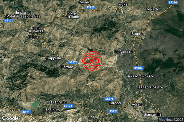 Terremoto 22:23:12 M3.3 epicentro “11 km SW Bronte (CT)” Terremoto 22:23:12 M3.3 epicentro “11 km SW Bronte (CT)”