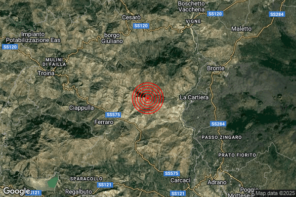 Terremoto 09:42:25 M2.2 epicentro “9 km W Bronte (CT)” Terremoto 09:42:25 M2.2 epicentro “9 km W Bronte (CT)”