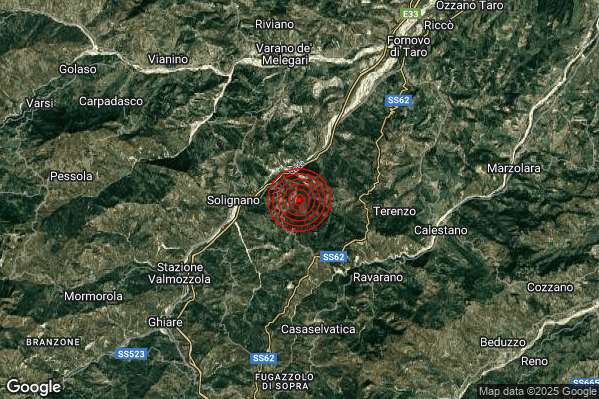 Terremoto 15:38:34 M2.5 epicentro “3 km E Solignano (PR)” Terremoto 15:38:34 M2.5 epicentro “3 km E Solignano (PR)”