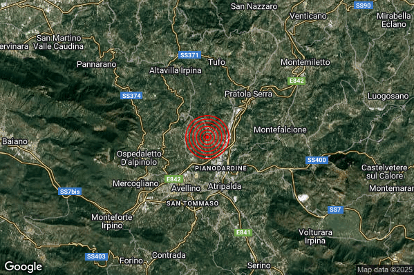 Terremoto 21:49:18 M4.0 epicentro “1 km SW Montefredane (AV)” Terremoto 21:49:18 M4.0 epicentro “1 km SW Montefredane (AV)”
