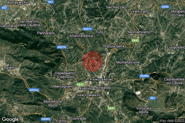 Terremoto 02:45:40 M2.1 epicentro “1 km W Montefredane (AV)” Terremoto 02:45:40 M2.1 epicentro “1 km W Montefredane (AV)”