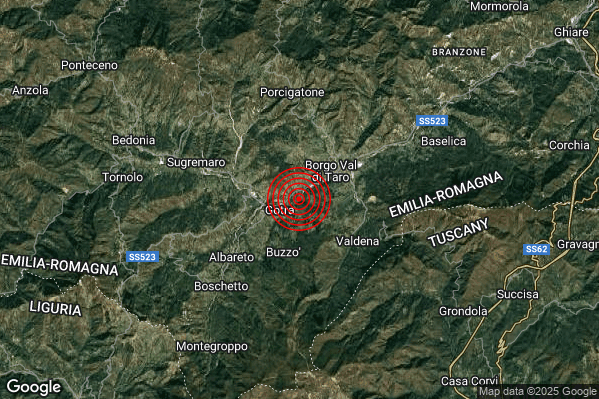 Terremoto 17:25:37 M2.5 epicentro “2 km SW Borgo Val di Taro (PR)” Terremoto 17:25:37 M2.5 epicentro “2 km SW Borgo Val di Taro (PR)”