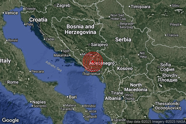 Moderato Terremoto M3.7 epicentro Montenegro [Land] alle 14:19:09 (13:19:09 UTC)