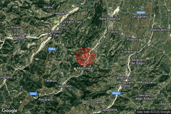 Terremoto 23:24:06 M2.3 epicentro “7 km NE Calestano (PR)”