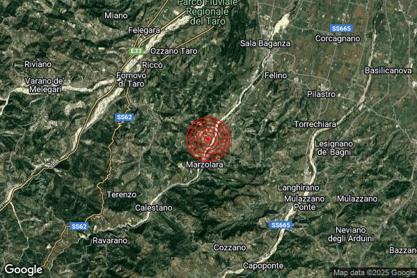 Terremoto 00:28:50 M2.3 epicentro “7 km NE Calestano (PR)”
