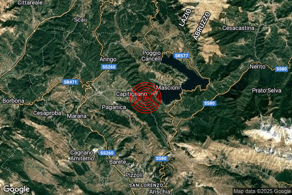 Terremoto 05:17:11 M2.5 epicentro “2 km E Capitignano (AQ)”