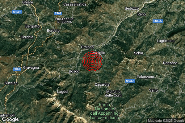 Terremoto 00:01:15 M3.2 epicentro “2 km SW Corniglio (PR)” Terremoto 00:01:15 M3.2 epicentro “2 km SW Corniglio (PR)”