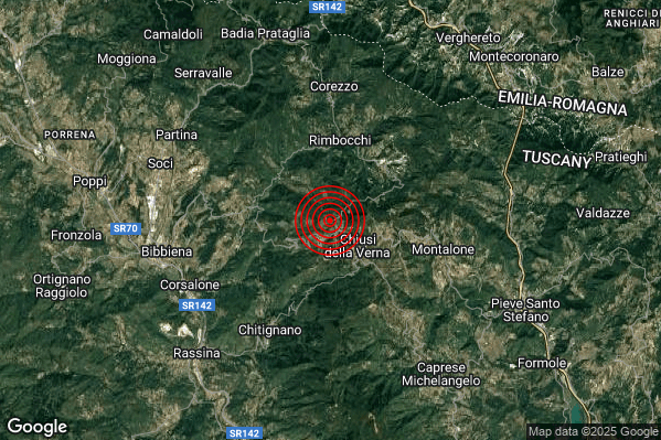 Terremoto 21:28:48 M2.8 epicentro “2 km NW Chiusi della Verna (AR)”