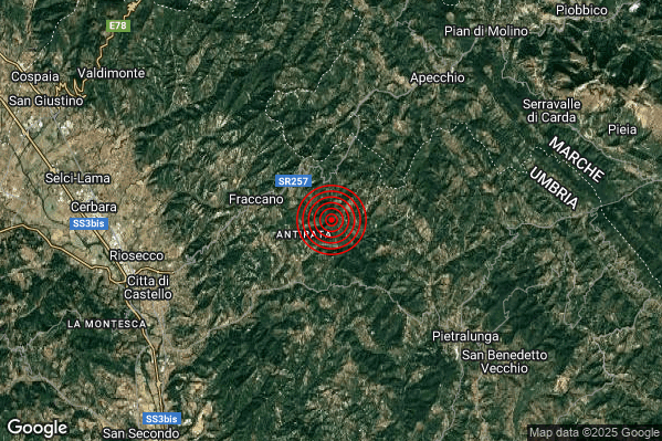 Terremoto 06:16:00 M2.0 epicentro “9 km NW Pietralunga (PG)”