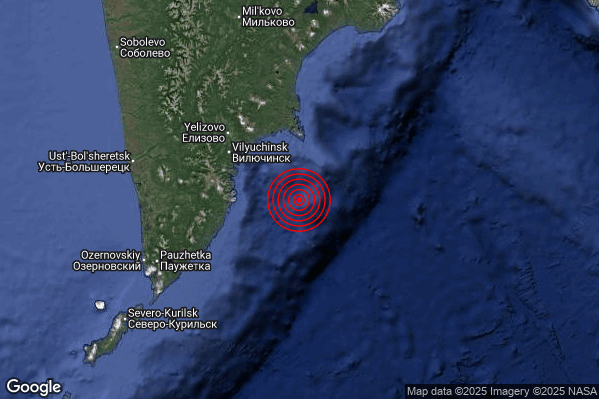 Violento Terremoto M6.2 epicentro Off east coast of Kamchatka Peninsula Russia [Sea: Russia] alle 08:10:26 (07:10:26 UTC)