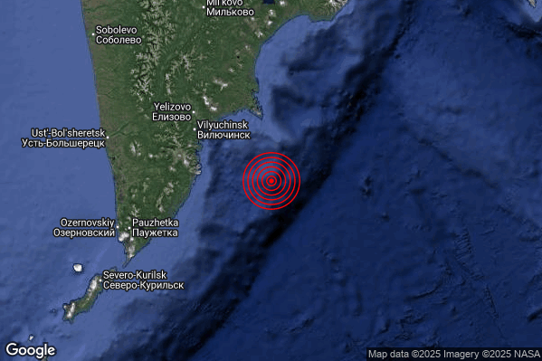 Violento Terremoto M6.3 epicentro Off east coast of Kamchatka Peninsula Russia [Sea: Russia] alle 09:44:44 (08:44:44 UTC)