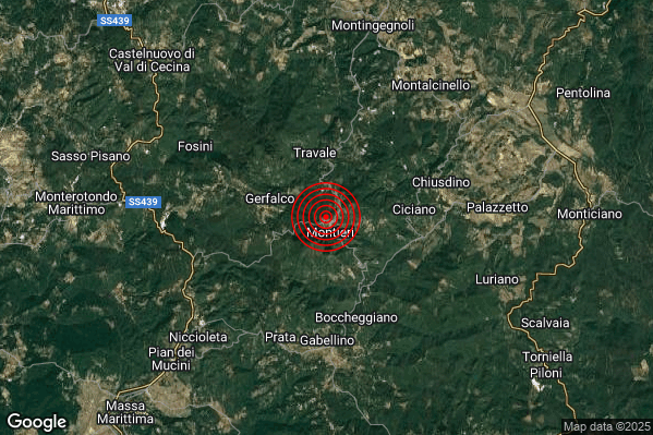 Terremoto 20:38:19 M2.0 epicentro “1 km NW Montieri (GR)”